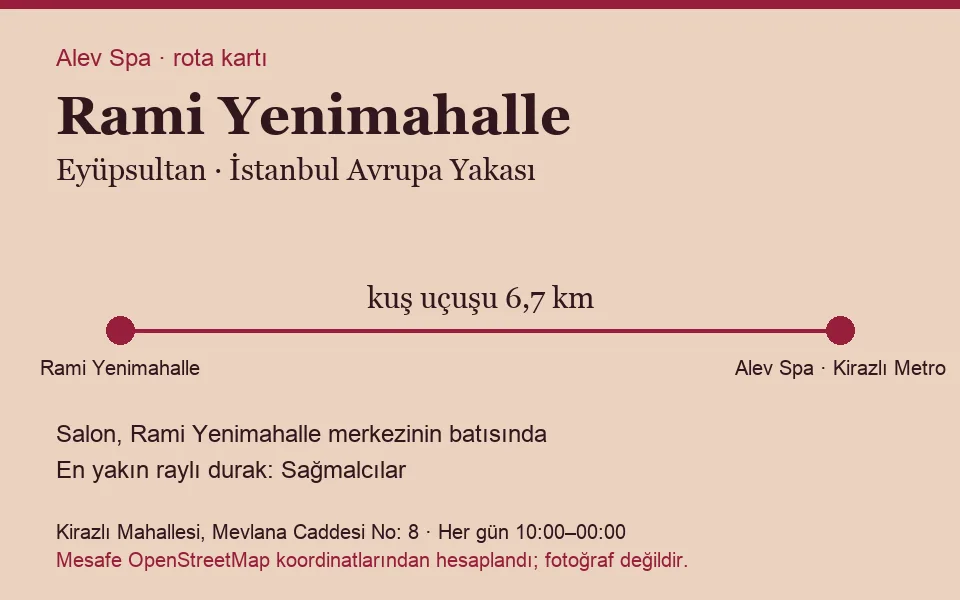 Rami Yenimahalle masaj salonu rota kartı: Alev Spa'ya kuş uçuşu 6,7 km, salon batısında